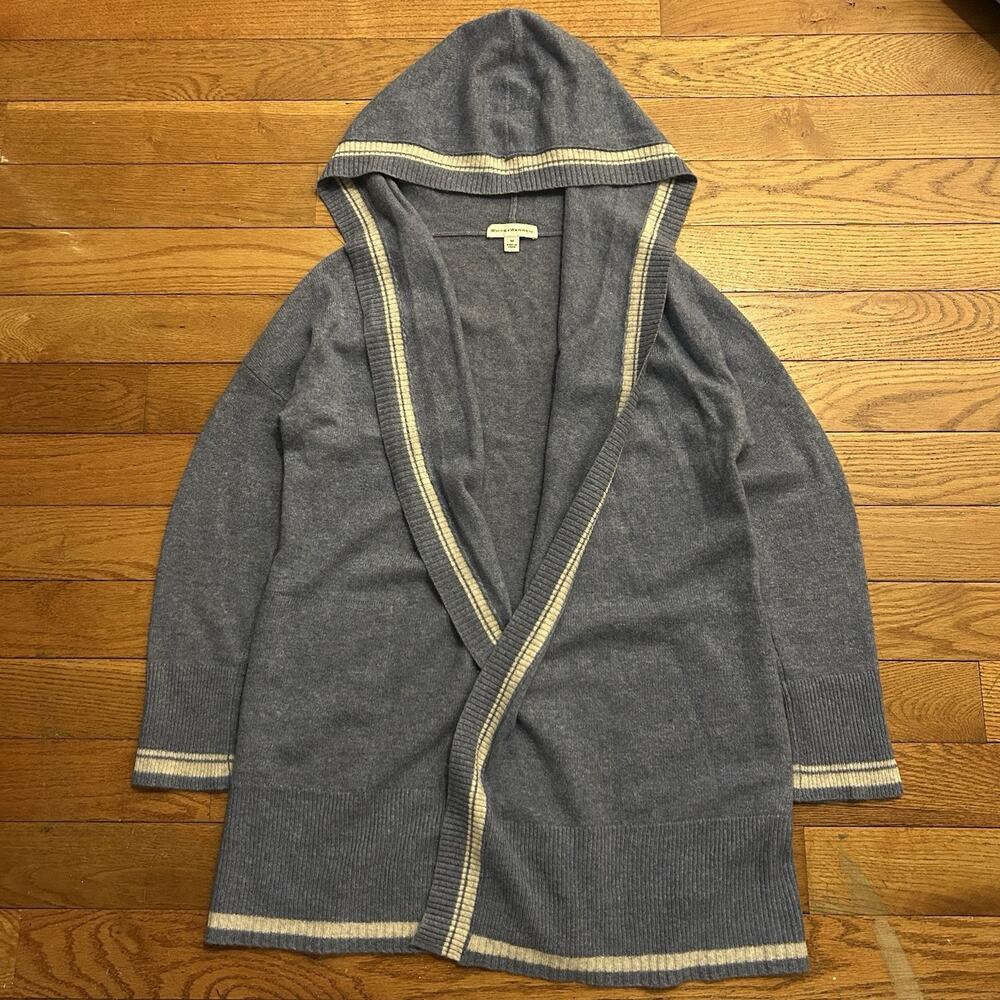 White + Warren 100% Cashmere Knit Open Face Cardigan Sweater Hooded Medium